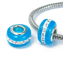 Koraliki Modułowe Charms Lampwork Mosiądz i Cyrkonie Handmade, Niebieski 13x9mm, 1szt (14WB7596)