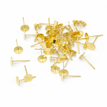 Основи для Пусет Сережек-Гвоздиков Латунь та Нержавіюча Сталь, Золото, 10х6мм, Пін 0.8мм, (14WB7592)