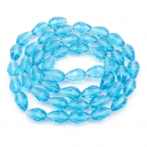 Намистини Скло Крапля, Прозорі, Грановані, Колір: Небесно-блакитний, Розмір: 15х10мм, Отв-тя: 2 мм, близько 50шт / 79см / нитка, (14WB6958)