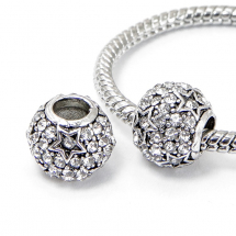 Koraliki Modułowe Charms Stop Metalowy i Cyrkonie, Antyczne Srebro i Bezbarwny 10.5x9mm, 1szt (14WB8129)