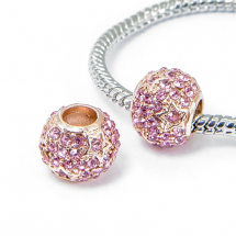 Koraliki Modułowe Charms Stop Metalowy i Cyrkonie, Różowe Złoto i Różowy 10.5x9mm, 1szt (14WB8130)