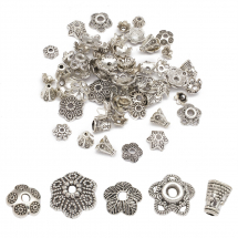 Конус Шапочки для Намистин Мікс, Античне Срібло, 5~30x3~12мм, Отвір 1~2.5мм, близько 38шт/20г, (14WB6826)