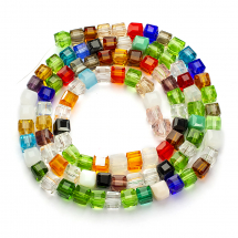 Намистини Скляні, Кубики Прозорі, Мікс, 6х6х6мм, Отвір 1мм, близько 95шт/53см/нитка, (14WB6875)