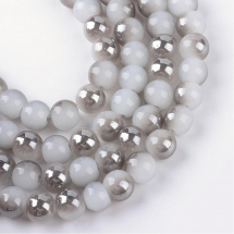 Намистини Скло з гальваніки, Імітація нефриту, Круглі, Колір: Сірий, 5.5x6 ~ 6.5мм, Отвір 1мм, близько 132шт / 74см / нитка, (14WB6987)