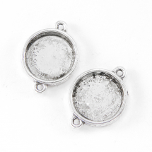 Конектор-Сеттінг Круглий під Кабошон, Сплав, 2 отвори, Колір: Античне Срібло, Розмір: 26x19x3.5мм, Внутрішній 15мм, Отвір 2мм, (14WB7482)