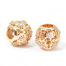 Koraliki Modułowe Charms Mosiądz i Cyrkonie, Różowe Złoto i Kryształ 11x10mm, 1szt (14WB8441)