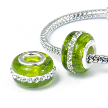 Шарми Євронамистини Лемпворк, Ручна Робота, Вставка з Латуні, Стрази Гірський Кришталь, Рондель, Колір: Оливковий, Розмір: 13х9мм, Отвір 5мм, (14WB8455)