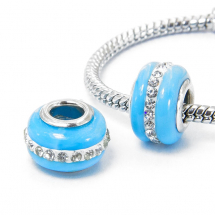 Шарми Євронамистини Лемпворк, Ручна Робота, Вставка з Латуні, Стрази Гірський Кришталь, Рондель, Колір: Небесно-блакитний, Розмір: 13х9мм, Отвір 5мм, (14WB8470)