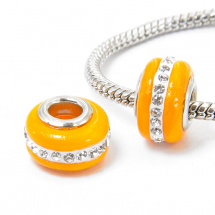 Шарми Євронамистини Лемпворк, Ручна Робота, Вставка з Латуні, Стрази Гірський Кришталь, Рондель, Колір: Помаранчевий, Розмір: 13х9мм, Отвір 5мм, (14WB8471)