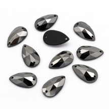 Пришивні Акрилові Стрази, 2 отвори, Крапля, Колір: Темно-сірий, Розмір: 16х10х4мм, Отв-тя 1мм, (14WB8627)