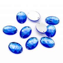 Пришивні Акрилові Стрази, 2 отвори, Овальні, Колір: Синій, Розмір: 18х13х5мм, Отв-тя 1мм, (14WB8653)