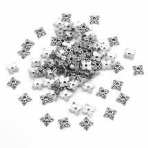 Шапочки для Бусин 4 пелюстки, Квітка, Метал, Тибетський Стиль, Колір: Античне Срібло, Розмір: 6х6х2мм, Отвір 1мм, (14WB8608)