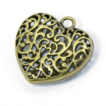 Кулон Серце Метал, Колір: Бронза, Розмір: 51x50x17мм, Отвір 5мм, (14WB8681)