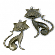 Кулон Кот, Метал, Колір: Бронза, Розмір: 46x30x5мм, Отвір 2мм, (14WB8670)