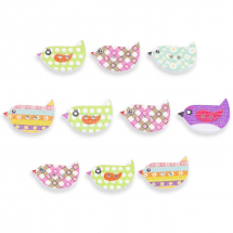 Guziki Drewno Barwione Ptak, Mix Kolorów, 22.5x16x2.5mm, 10szt (14WB9052)