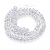 Намистини Кришталеві Перлинний Блиск, Гальванічне скло, Грановані, Рондель, безбарвний, 12х8мм, Отвір 1мм, около 68шт / 55.5см / нитка (14WB9470)