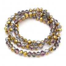 Намистини Гальваніка Скло АВ-Колір, Грановані, Рондель, Колір: Золотистий, Розмір: 6х4мм, Отв-тя: 1мм, близько 100шт / 46см / нитка, (14WB9216)