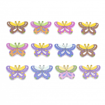 Guziki Drewniane Barwione Motyl, Mix Kolorów, 25x17x2mm, 10szt (14WB9606)