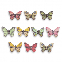Guziki Drewniane Barwione, Motylki, Mix Kolorów, 24.5x17x2mm, 10szt (14WB9605)