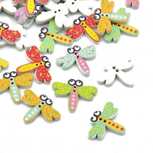 Guziki Drewno Barwione Ważka 24.5x19.5x2.5mm Kolor: Mix Kolorów 10szt (14WB9611)