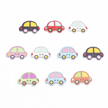Guziki Drewniane Barwione Samochód, Mix Kolorów, 25x16x2.5mm, 10szt (14WB9615)