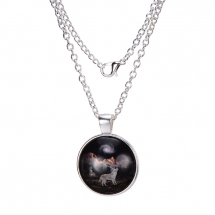 Wisiorek na Łańcuszku Okrągły Metal i Szkło Łańcuszek 45-50cm Wisiorek 27mm Kolor: Srebrny 1szt (14WB9354)