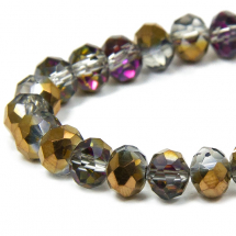 Намистини Гальваніка Скло АВ-Колір, Грановані, Рондель, Колір: Сірий, Розмір: 6х4мм, Отв-тя: 1мм, близько 100шт / 46см / нитка, (14WB9189)