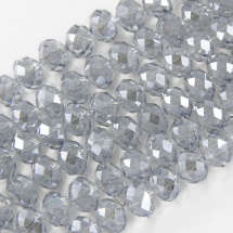 Намистини Гальваніка Скло, Грановані, Рондель, Колір: Сірий, Розмір: 10x7.5мм, Отв-тя: 2 мм, близько 72шт / 54см / нитка, (14WB9193)