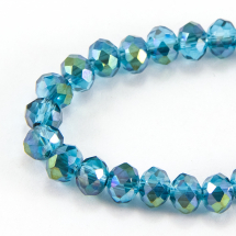 Намистини Гальваніка Скло АВ-Колір, Грановані, Рондель, Колір: Аквамарин, Розмір: 6х4мм, Отв-тя: 1мм, близько 100шт / 46см / нитка, (14WB9249)