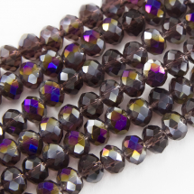 Намистини Гальваніка Скло АВ-Колір, Грановані, Рондель, Колір: Фіолетовий, Розмір: 8х5мм, Отв-тя: 1мм, близько 70шт / 42см / нитка, (14WB9256)