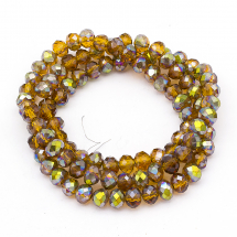 Намистини Гальваніка Скло АВ-Колір, Грановані, Рондель, Колір: Світло-коричневий, Розмір: 6х4мм, Отв-тя: 1мм, близько 100шт / 46см / нитка, (14WB9258)