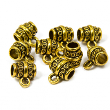 Бейл Трубка, Біжутерний сплав, Тибетський Стиль, Колір: Античне Золото, Розмір: 8х10х7мм, Отвір 2мм і 4мм, (3WB2189)