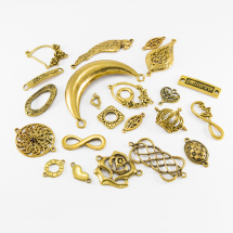 Zawieszka Łącznik Mieszanka stopów metalu 7-42x24-40x1-3mm Otwór 2-8mm Kolor: Antyczne Złoto ok. 35szt/100g (13WB10665)