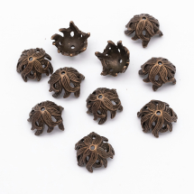 Шапочки для Бусин Металеві, Квітка, Колір: Мідь, Розмір: 15х10мм, Отвір 2мм, (13WB12545)