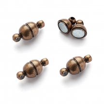 Zapięcie Magnetyczne Mosiądz, Mocny Magnes N35, Kolor: Miedź, 11x5mm, Otwór 1mm, 4szt (13WB12240)