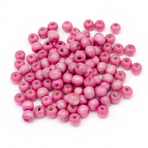 Намистини Дерев'яні Пофарбовані, Круглі, Колір: Рожевий, Діаметр: 10мм, Отвір: 3 мм, близько 140шт/50г, (13WB12580)