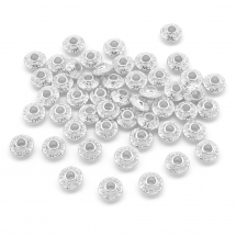 Koraliki Dystansowe, Stop Biżuterii, Rondel, Podwójny Stożek, Styl Tybetański, Srebrne, 6.5x4mm, 50szt (13WB12758)