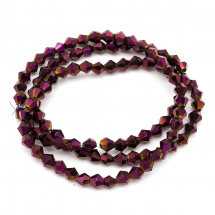 Koraliki Szklane Galwanizacja, Fasetowany Bicone, Tęczowy, Kolor: Fioletowy, 4x4.5mm, około 90szt/44cm/nic (13WB13999)