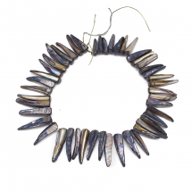 Koraliki Naturalne Słodkowodne, Masa Perłowa, Barwiona, Czarny, 20~40x4~8x4~7mm, Otwór 1mm, około 68szt/nić (13WB14025)