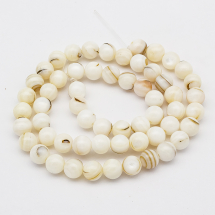 Koraliki z Rzeczne Muszli, Okrągłe, Beżowy, 6mm, 62szt/37cm/sznur (13WB14039)