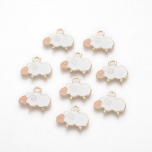 Кулон Овечка, з Металу, Емальований, Колір: Білий, Розмір: 15x19x1.5мм, Отвір 2мм, (13WB14076)