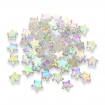 Koraliki Akrylowe Gwiazdy, Przezroczyste AB Kolor, Bezbarwne, 10x4mm, Otwór 1.5mm, ~90szt/25g, (13WB14253)