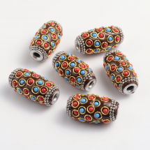 Koraliki Indonezyjskie Polimerowa Glina i Stop Metali Ręcznie Robiony 32x18mm Kolor: Brązowy 2szt (13WB12784)