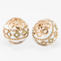 Koraliki Indonezyjskie Polimerowa Glina i Kryształ Górski Ręcznie Robione 19-21mm Kolor: Biały 2 szt. (13WB12809)