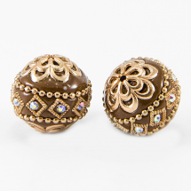 Koraliki Indonezyjskie Polimerowa Glina i Kryształ Górski Ręcznie Robione 19-21mm Kolor: Sjena 2szt (13WB12808)