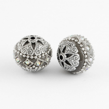 Koraliki Indonezyjskie Polimerowa Glinaj i Kryształ Górski Ręcznie Robione 19.5x20mm Kolor: Szary 2szt (13WB12831)