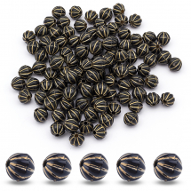 Koraliki Akrylowe "Paryż" Okrągłe, z Wzorem Metalicznym Złotym, Czarny, 7.5x8mm, około 106szt / 25g (13WB14334)