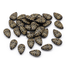 Koraliki Akrylowe "Paryż", Kropla, Wzór Złoty, Czarny, 18x11.5x7.5mm, 30szt/25g (13WB14335)