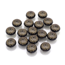Koraliki Akrylowe "Paryż", Płaskie Okrągłe, Złoty Wzór, Czarny, 16x10mm, 17szt/25g (13WB14338)
