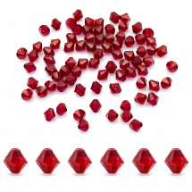 Koraliki Akrylowe Fasetowane, Bicone, Kolor: Czerwony, 4mm, otwor 1.5mm, około 650szt/25g (13WB14344)